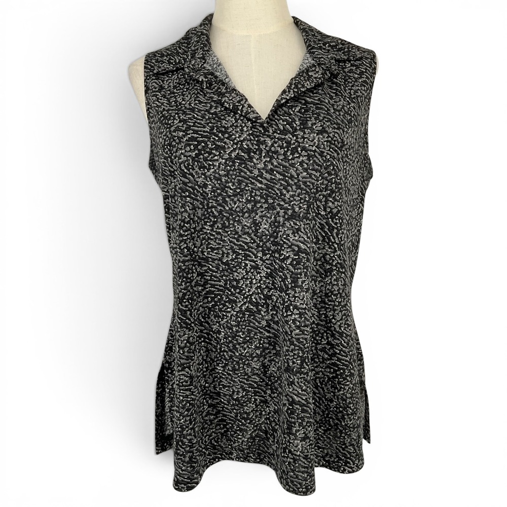 AGB Byer California Womens Black Grey Abstract Print Sleeveless V-Neck Top Sz L